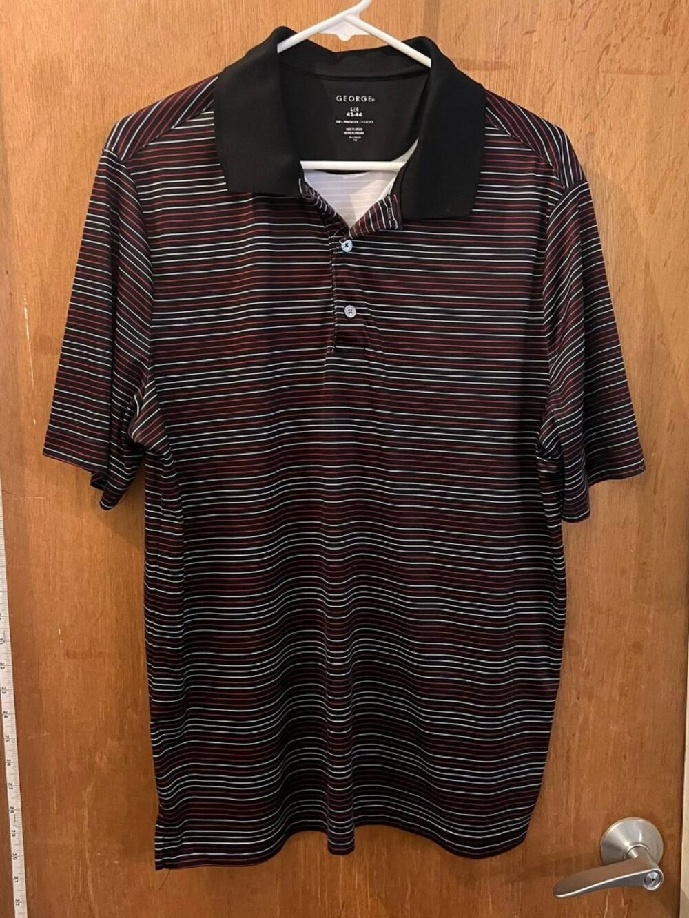 🐻Size L(42/44) - George - Men's Red and Black Short Sleeve Golf Polo Pullover